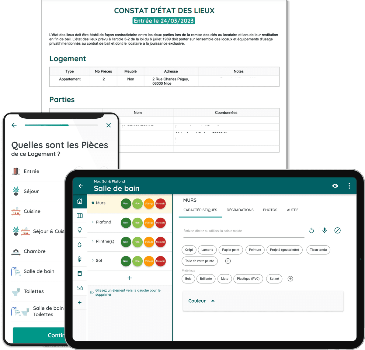 Application EDOUARD immo - État des lieux sur mobile, tablette et PDF
